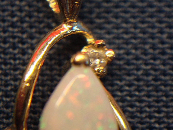 14K Gold Opal & Diamond Pendant - Petite Pear Shape, Sparkling Elegance