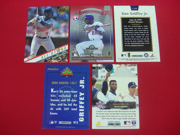 Vintage Ken Griffey Jr. Seattle Mariners Insert Baseball Card Lot (5 Cards)