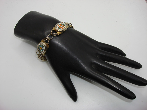Vintage 1960s Gold-Tone Micro Mosaic Bracelet - 7.5