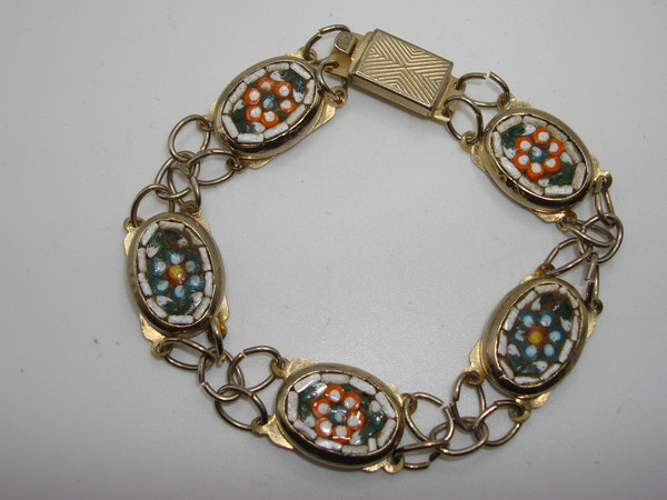 Vintage 1960s Gold-Tone Micro Mosaic Bracelet - 7.5