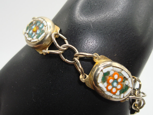 Vintage 1960s Gold-Tone Micro Mosaic Bracelet - 7.5