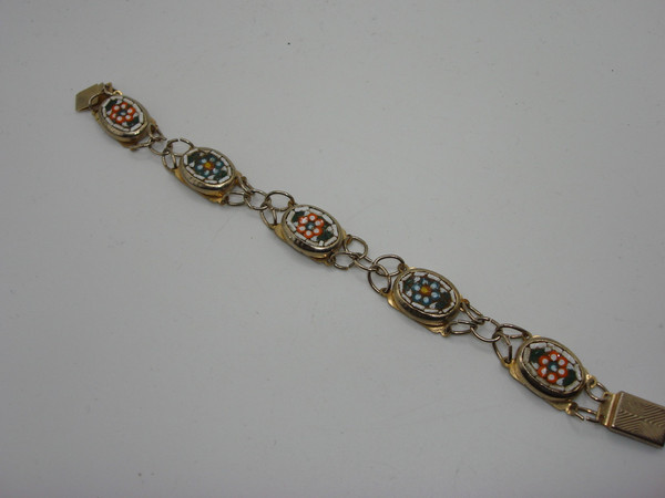 Vintage 1960s Gold-Tone Micro Mosaic Bracelet - 7.5