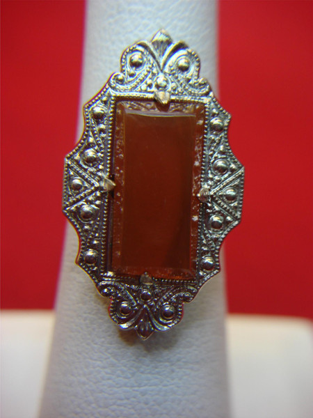 Vintage Silver Tone Ring with Faux Carnelian, Size 5 1/2 - Elegant & Unique