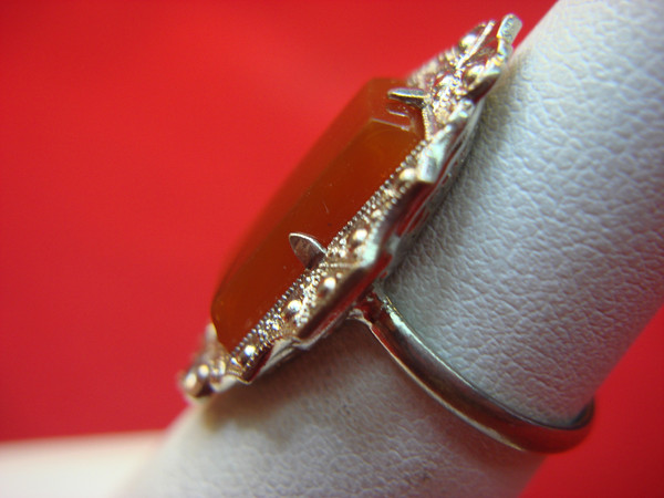 Vintage Silver Tone Ring with Faux Carnelian, Size 5 1/2 - Elegant & Unique