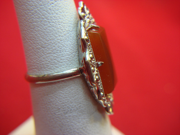 Vintage Silver Tone Ring with Faux Carnelian, Size 5 1/2 - Elegant & Unique