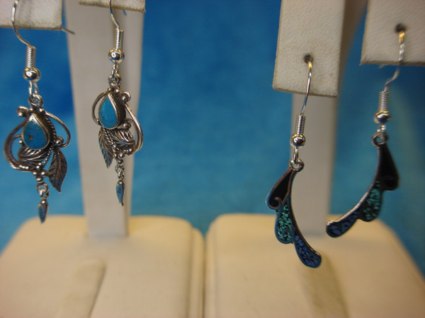 Sterling Silver & Turquoise Dangle Earrings (2 Pairs) - Southwestern Style