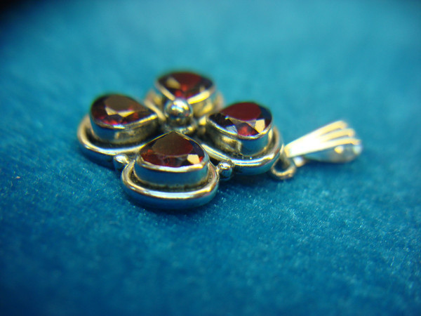 Vintage Sterling Silver Clover Leaf Pendant with Red Stones