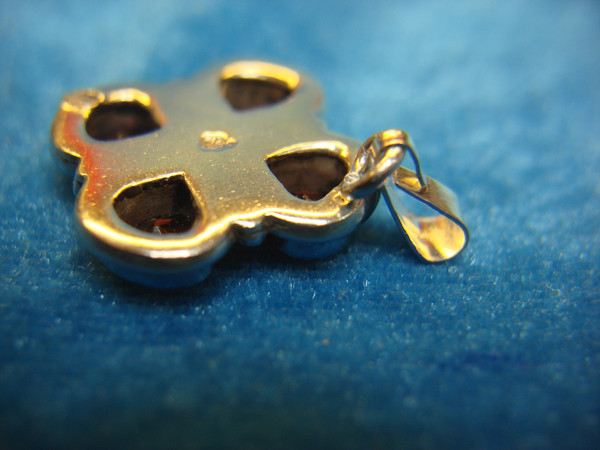 Vintage Sterling Silver Clover Leaf Pendant with Red Stones