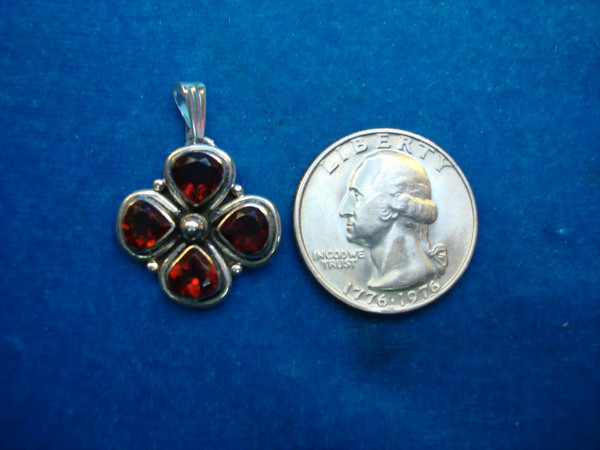 Vintage Sterling Silver Clover Leaf Pendant with Red Stones