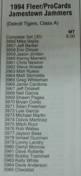 1994 Fleer ProCards Jamestown Jammers Team Set (Detroit Tigers Affiliate) - Sealed & Includes Dave Roberts!