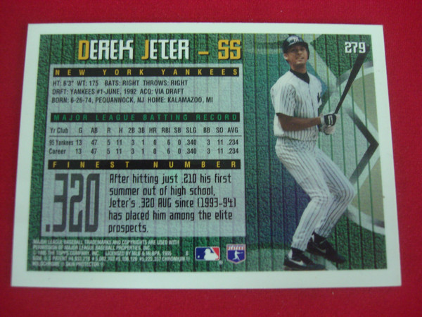 1995 Topps Finest Derek Jeter Rookie Card (#279) - Graded, Protected & Shipped Safely