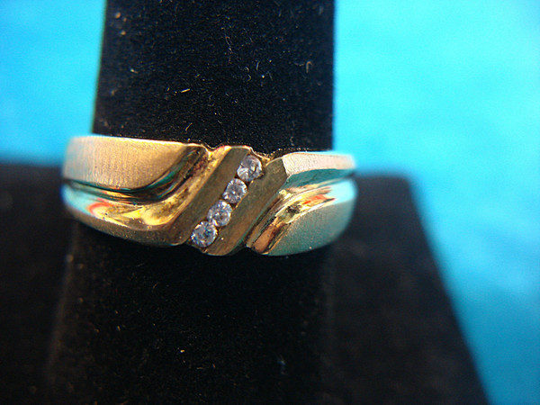 Men's Sterling Silver & Gold Vermeil Ring w/ 4 CZ Stones (Size 10) - Pre-Owned