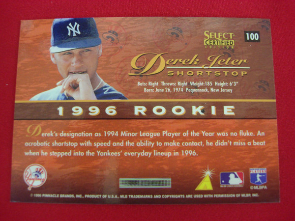 Derek Jeter 1996 Select Certified Foil #100 NY Yankees Baseball Card - Graded Gem Mint Condition