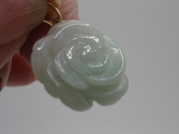 Natural Jadeite Rose Pendant with 10K Gold Bale - Exquisite Carved Stone