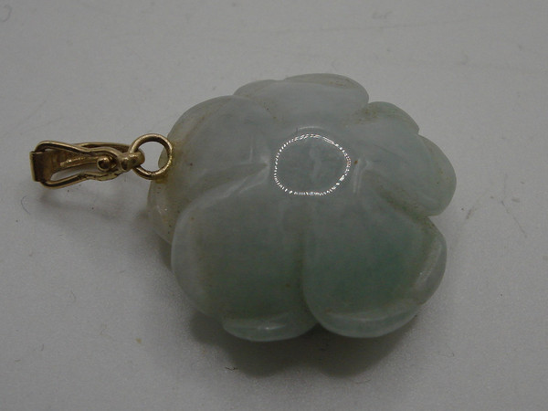 Natural Jadeite Rose Pendant with 10K Gold Bale - Exquisite Carved Stone