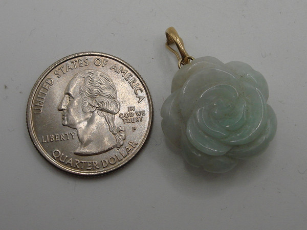Natural Jadeite Rose Pendant with 10K Gold Bale - Exquisite Carved Stone