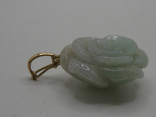 Natural Jadeite Rose Pendant with 10K Gold Bale - Exquisite Carved Stone