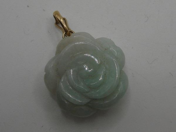 Natural Jadeite Rose Pendant with 10K Gold Bale - Exquisite Carved Stone