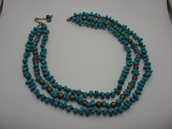 Vintage Turquoise Beaded Necklace - Three-Strand, Adjustable 14.5