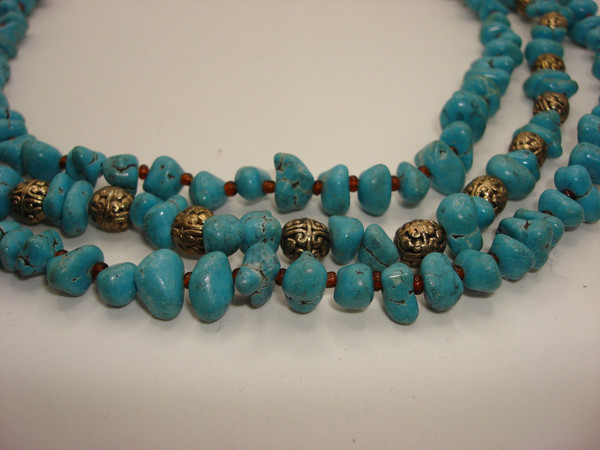 Vintage Turquoise Beaded Necklace - Three-Strand, Adjustable 14.5