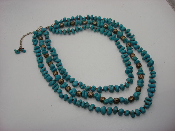 Vintage Turquoise Beaded Necklace - Three-Strand, Adjustable 14.5