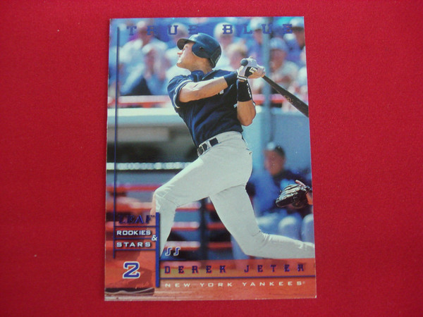 Derek Jeter 1998 Leaf Rookies & Stars True Blue Parallel #34 /500 - Yankees Gem Mint Condition