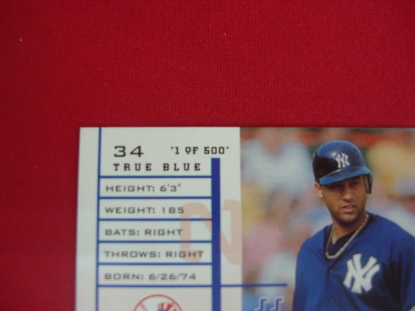 Derek Jeter 1998 Leaf Rookies & Stars True Blue Parallel #34 /500 - Yankees Gem Mint Condition