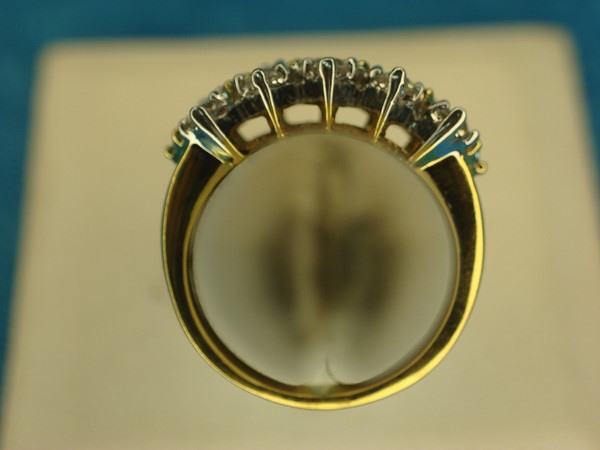 Sparkling Gold Tone Fashion Ring with Blue & Clear Stones (Size 6 3/4) - Pre-Owned