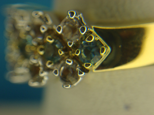 Sparkling Gold Tone Fashion Ring with Blue & Clear Stones (Size 6 3/4) - Pre-Owned