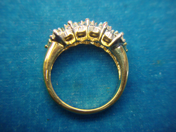 Sparkling Gold Tone Fashion Ring with Blue & Clear Stones (Size 6 3/4) - Pre-Owned