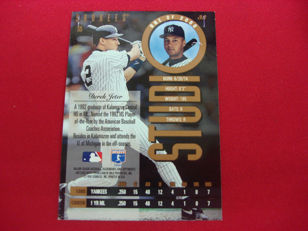 Derek Jeter 1996 Leaf Studio Bronze Press Proof #33 Parallel (1/2000) - Yankees - PSA Graded Gem Mint