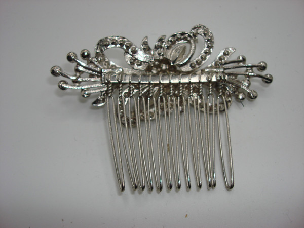 Vintage Silver Bridal Hair Comb - Sparkling Rhinestones, Floral Design
