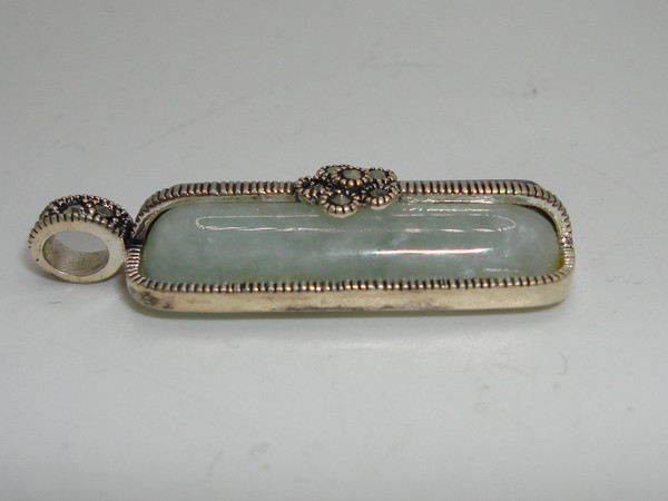 Sterling Silver Jade & Amethyst Pendant with Marcasites - 925