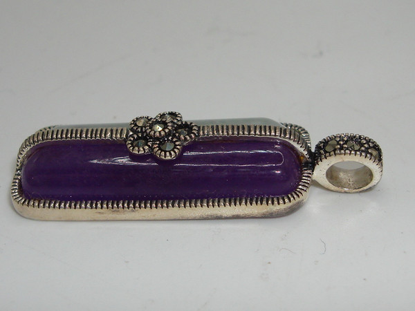 Sterling Silver Jade & Amethyst Pendant with Marcasites - 925