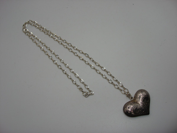 Vintage Sterling Silver Puffy Heart Pendant Necklace | 925 Hallmark, 1 Inch Heart Charm
