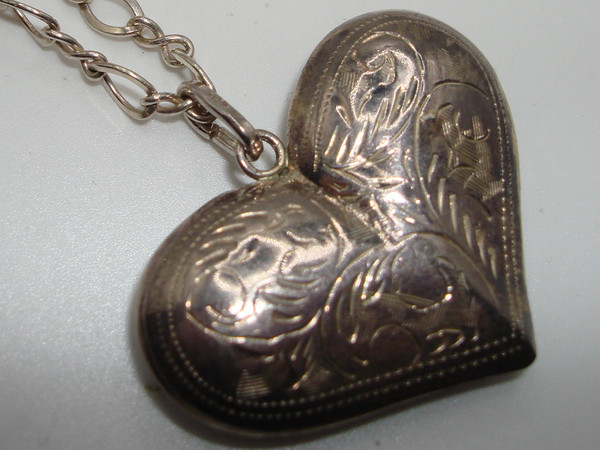 Vintage Sterling Silver Puffy Heart Pendant Necklace | 925 Hallmark, 1 Inch Heart Charm