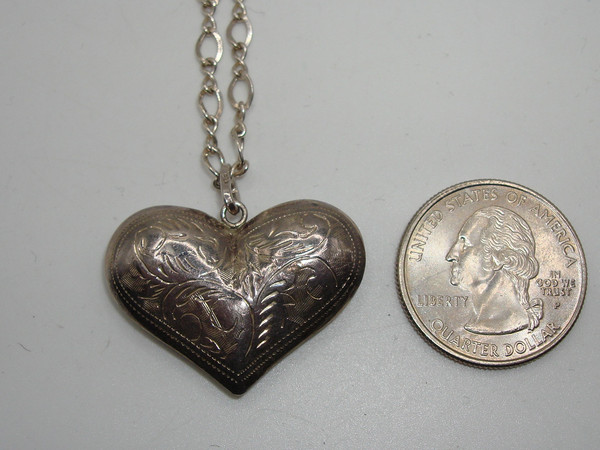 Vintage Sterling Silver Puffy Heart Pendant Necklace | 925 Hallmark, 1 Inch Heart Charm