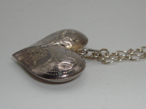 Vintage Sterling Silver Puffy Heart Pendant Necklace | 925 Hallmark, 1 Inch Heart Charm