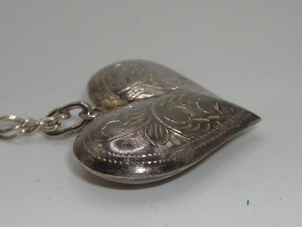 Vintage Sterling Silver Puffy Heart Pendant Necklace | 925 Hallmark, 1 Inch Heart Charm