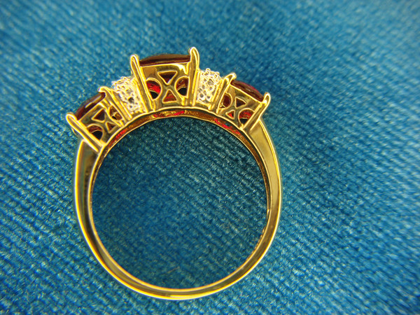 Sterling Silver Red Stone Ring with Gold Vermeil & Diamonds - Size 8