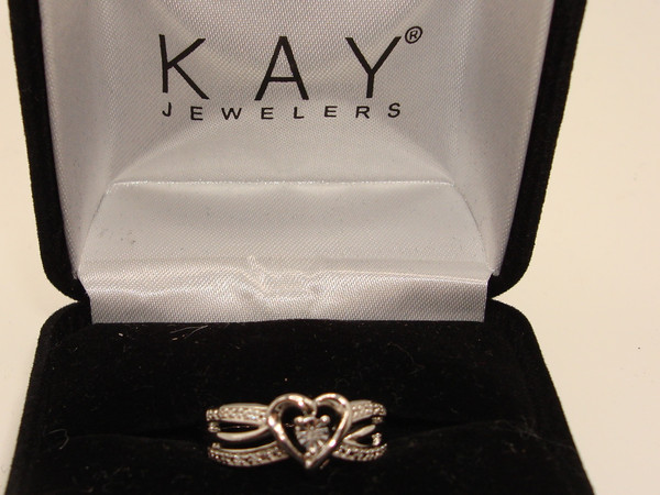 Vintage Kay Jewelers Sterling Silver & Diamond Heart Ring (Size 7)