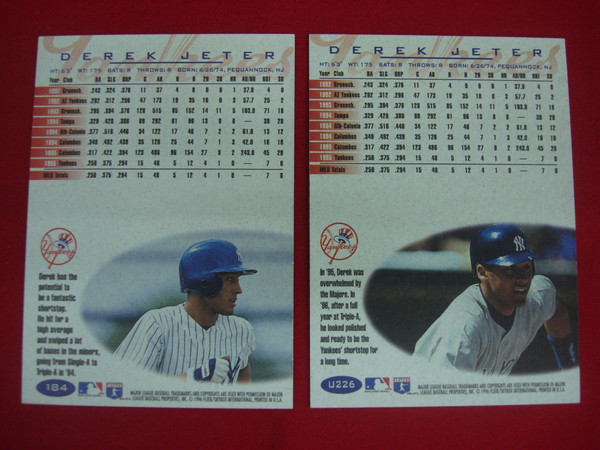 Derek Jeter 1996 Fleer Baseball Cards (#184 & #U226) - Yankees Rookie Year Collectible Lot