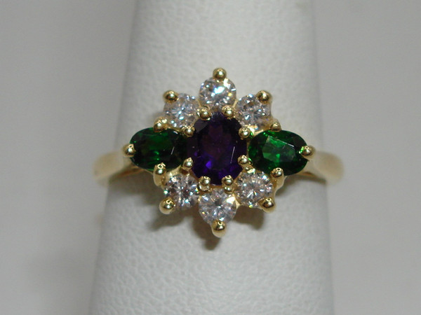 Vintage Charles Green & Sons 18K Gold Tsavorite Garnet & Diamond Ring - Size 6 1/4