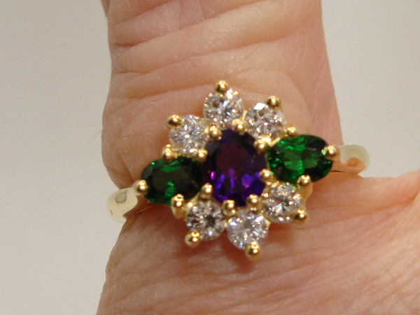 Vintage Charles Green & Sons 18K Gold Tsavorite Garnet & Diamond Ring - Size 6 1/4