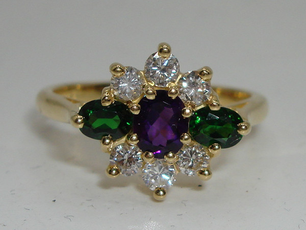 Vintage Charles Green & Sons 18K Gold Tsavorite Garnet & Diamond Ring - Size 6 1/4