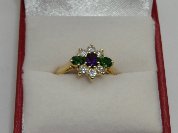 Vintage Charles Green & Sons 18K Gold Tsavorite Garnet & Diamond Ring - Size 6 1/4
