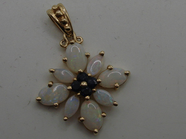 Fiery Opal & Sapphire 14K Gold Pendant - Approx. 1.5ctw