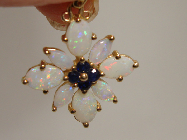 Fiery Opal & Sapphire 14K Gold Pendant - Approx. 1.5ctw