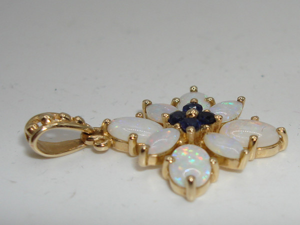 Fiery Opal & Sapphire 14K Gold Pendant - Approx. 1.5ctw