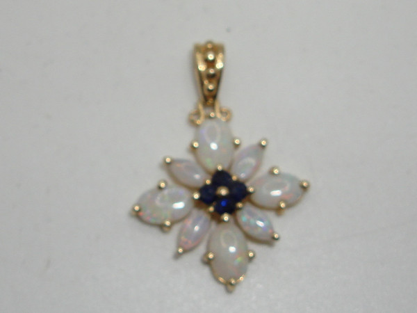 Fiery Opal & Sapphire 14K Gold Pendant - Approx. 1.5ctw